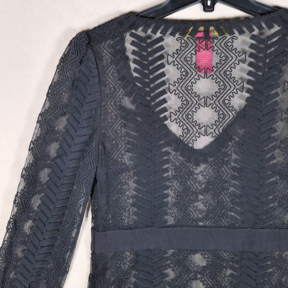 Catherine Malandrino Black Lace Geometric Embroidered V-Neck Sheer Cover Dress 8 - Picture 5 of 8